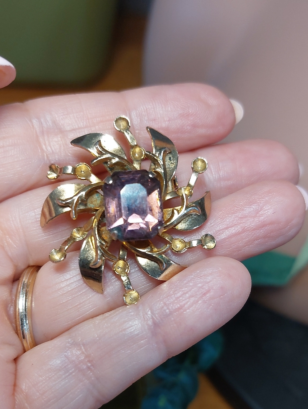 Coro Goldtone Purple Stone Brooch